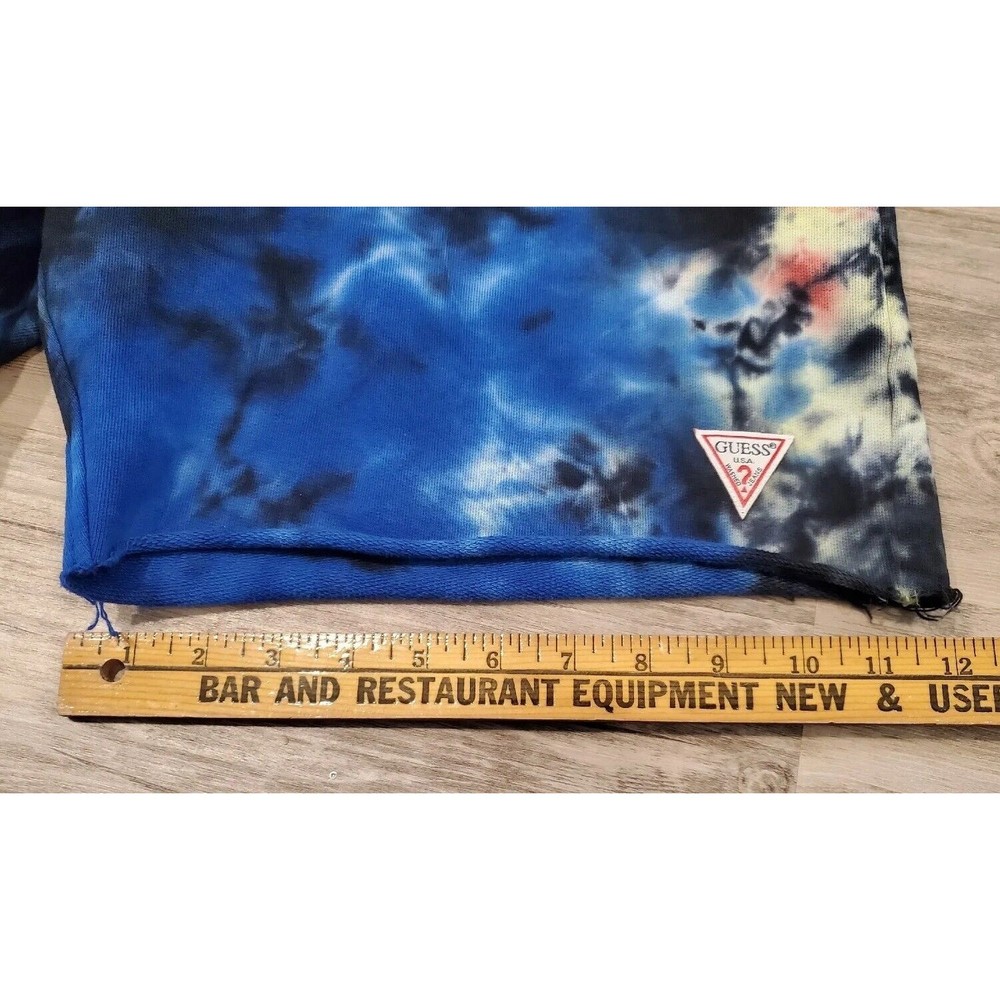 GUESS Tie Dye French Terry Cloth Sweat Shorts 7" Inseam Frayed Hem Sz L - Picture 13 of 16